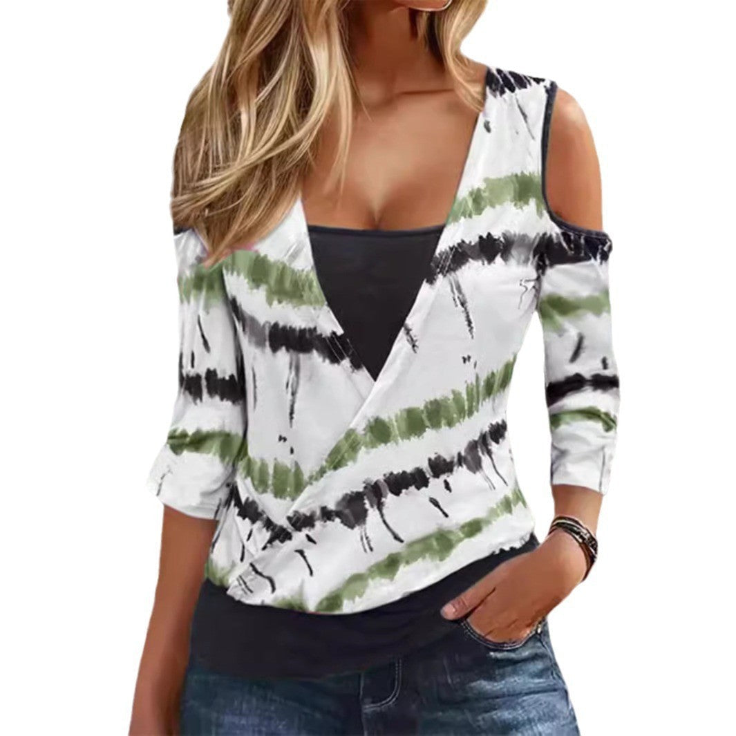 Damen Wickeloberteil mit Cut-Out-Ärmeln und einzigartigem Batikdesign R&B