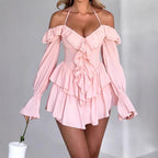 Damen Verspieltes Mini-Kleid mit Rüschen und schulterfreiem Design R&B