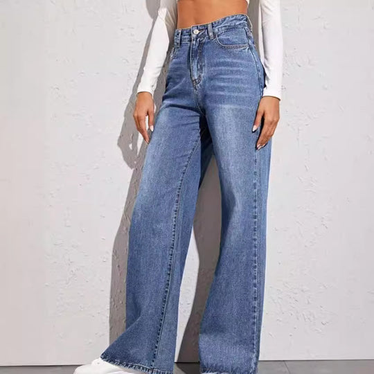 Damen weit geschnittene High-Waist Jeans im casual Look R&B