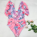 Damen Badeanzug mit floralem Design und frischem Wickelbund R&B