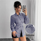Damen Modische Hemdbluse mit taillierendem Gürtel und komfortablem Schnitt R&B