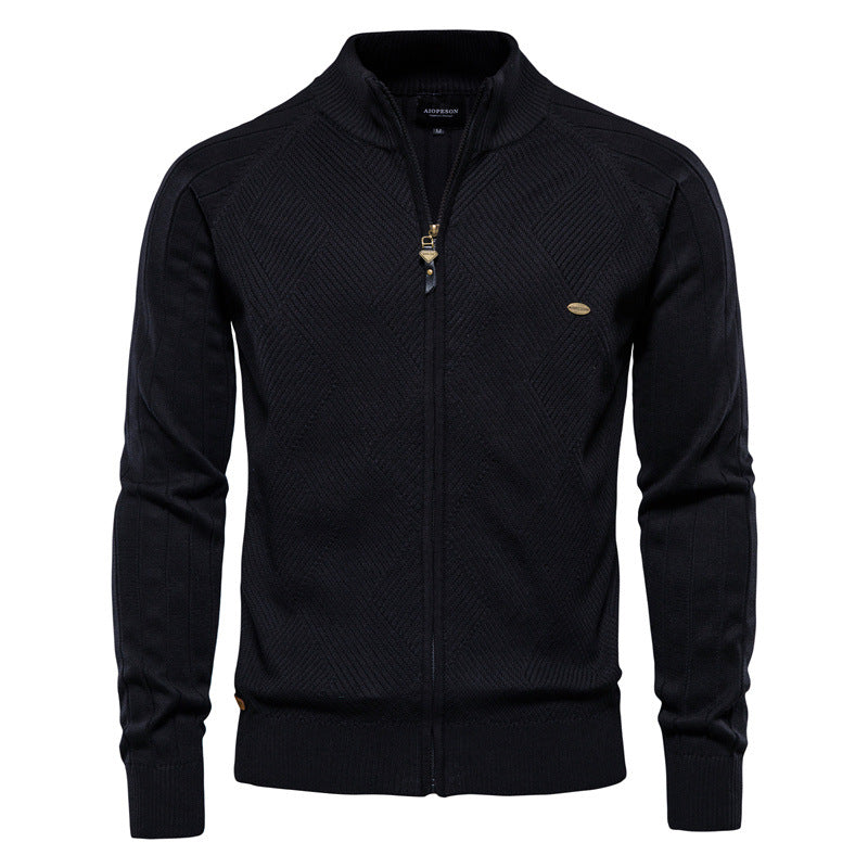 Herren Strickjacke mit Stehkragen R&B