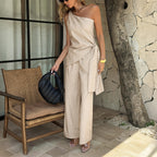 Damen Jumpsuit mit asymmetrischem Ausschnitt und elegantem Wickeldesign R&B