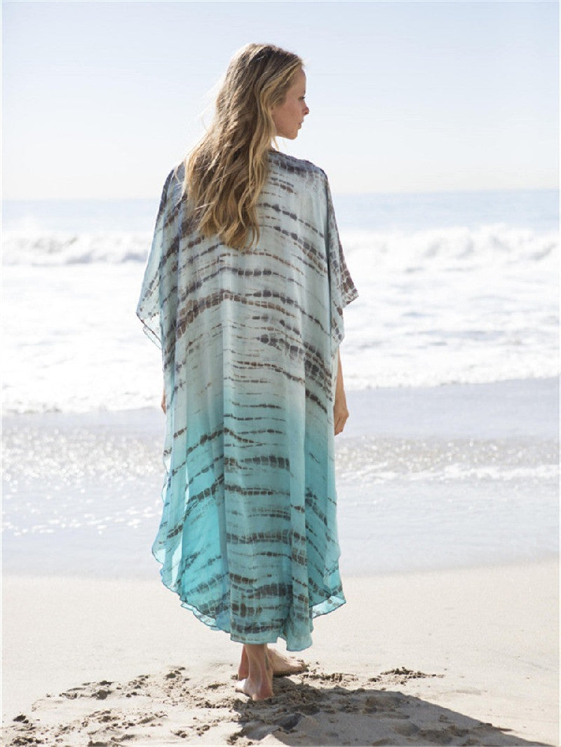 Damen Modischer Strandüberwurf mit kunstvollem Wellenmuster Heidi Mode