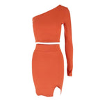 Damen asymmetrisches Crop-Top und figurbetonter Minirock-Set EB