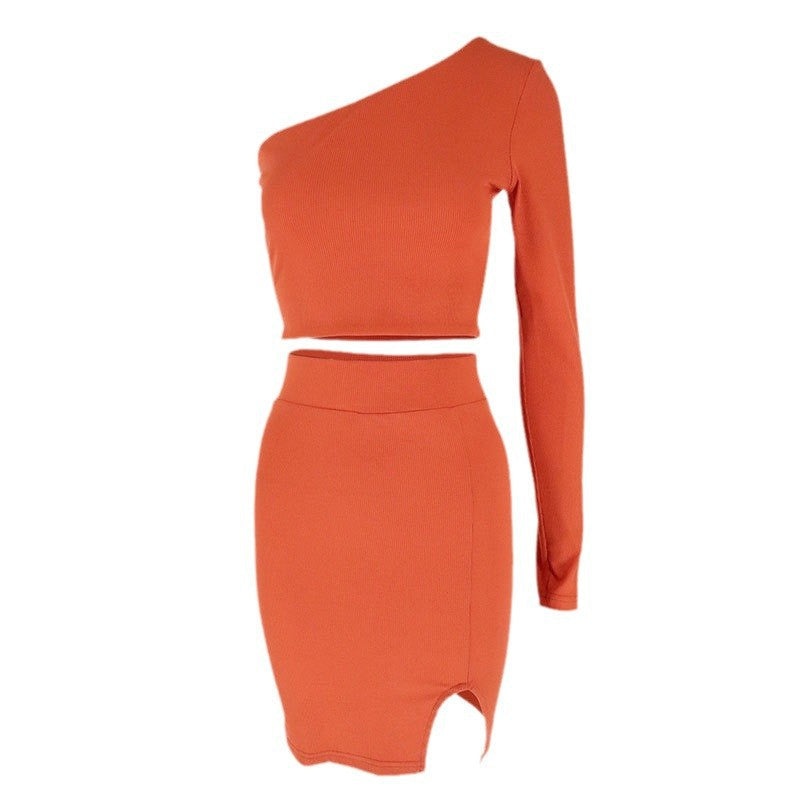Damen asymmetrisches Crop-Top und figurbetonter Minirock-Set EB