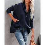 Damen lässiger Pullover mit Knopfleiste und Kapuze R&B