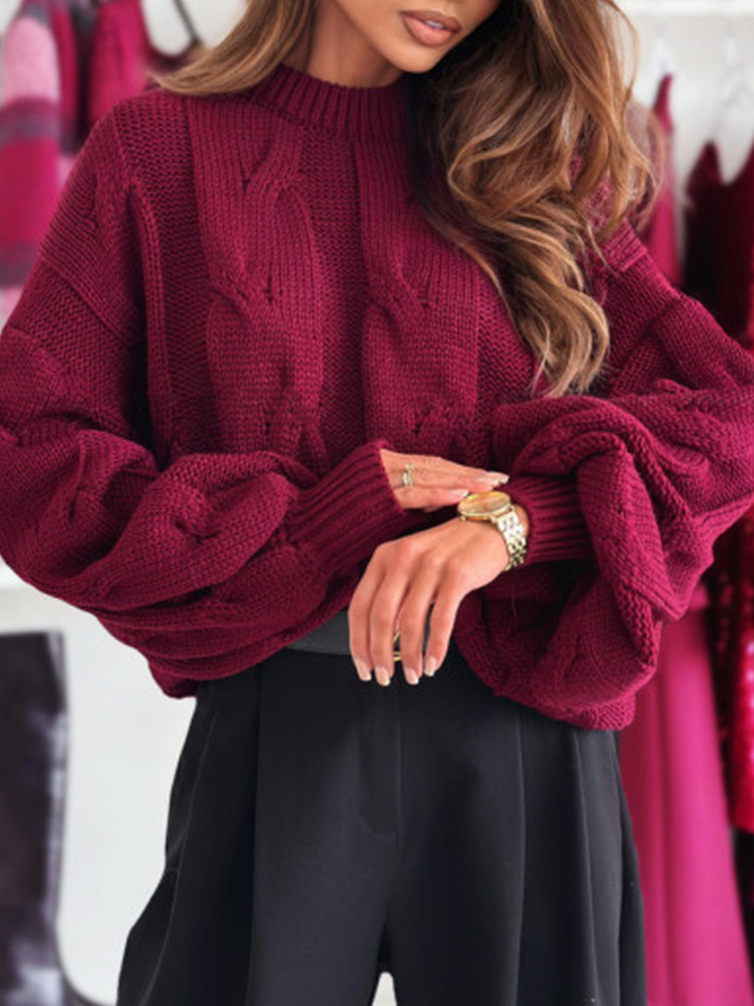 Damen Strickpullover mit Kabelmuster und Oversized-Schnitt R&B