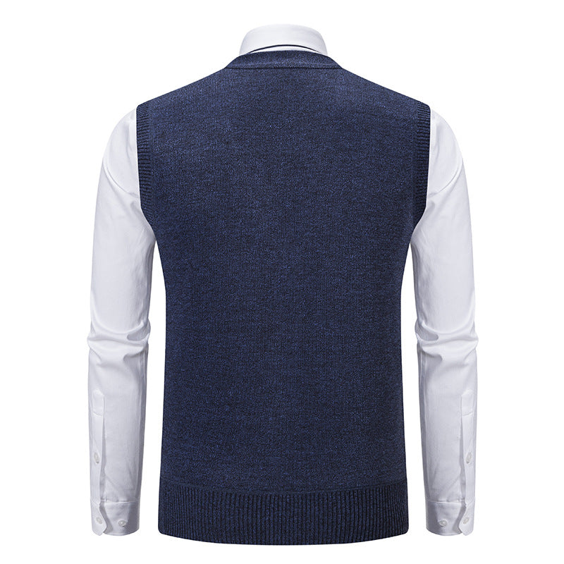 Herren nan ärmellose Strickweste mit Argyle-Muster, Teddyfutter und durchgehender Knopfleiste R&B