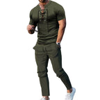 Herren Freizeit-Set mit lässigem Henley-Oberteil und modernen Jogginghosen R&B