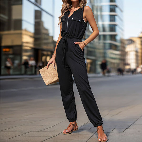 Damen Sportlicher Overall mit Reißverschluss und seitlichen Taschen R&B