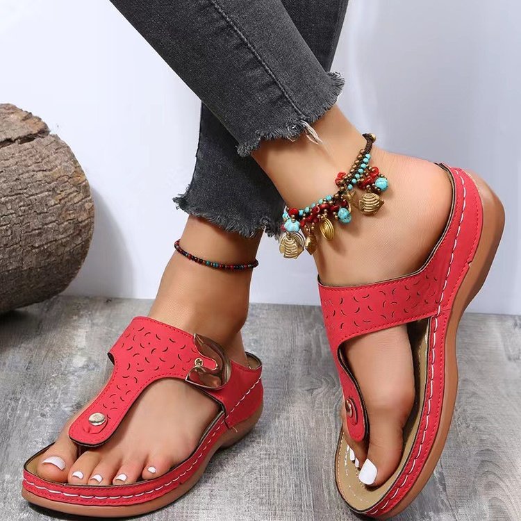 Damen Komfortable Zehentrenner-Sandalen mit anatomischer Fußbettung und modischer Schnallen-Applikation R&B