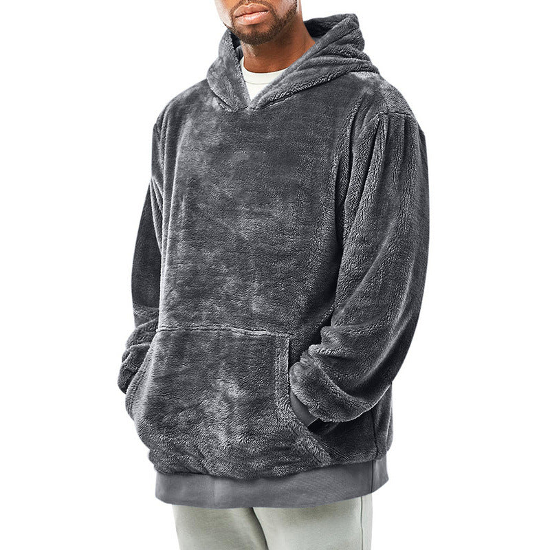 Herren kuscheliger Hoodie mit praktischen Kängurutaschen und hohem Kragen R&B