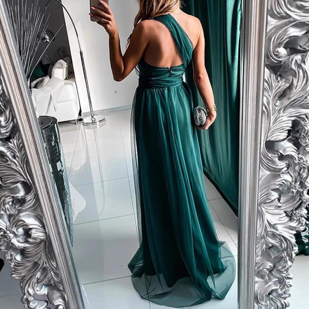 Damen Elegantes Abendkleid mit schulterfreiem Schnitt und hohem Beinschlitz R&B