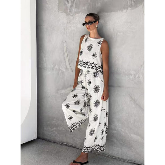 Damen zwei-teiliges Sommer Set mit feiner Stickerei und weitem Schnitt R&B