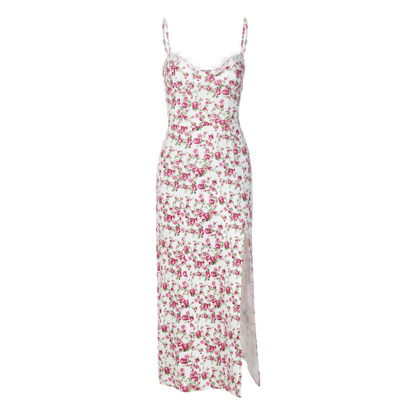 Damen BlumengR&Bürtetes Midi-Kleid mit elegantem Schlitz R&B