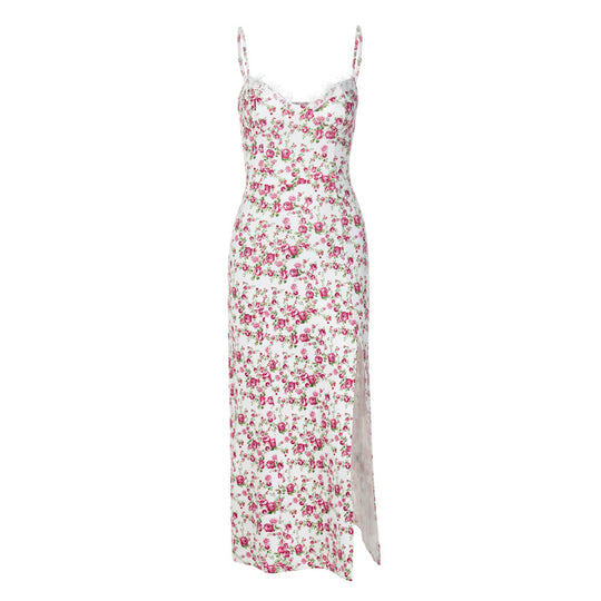 Damen Blumengebürtetes Midi-Kleid mit elegantem Schlitz R&B