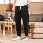 Herren nan leichte Baumwoll-Leinen Jogginghose mit Kordelzug elastischen Bündchen und Seitentaschen R&B