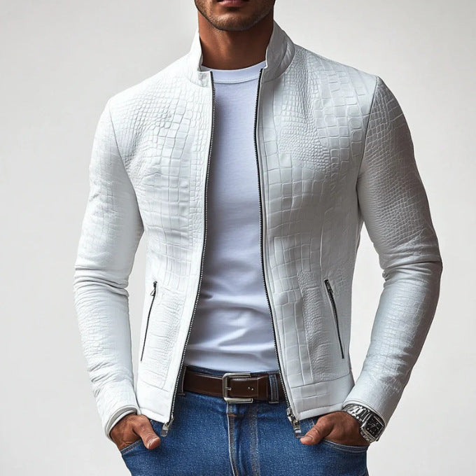 Herren elegante Kunstlederjacke mit kroko-ähnlicher Textur R&B