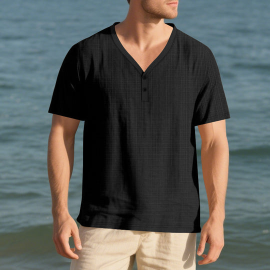 Herren lässiges Kurzarm-Henley-Shirt mit strukturierter Oberfläche R&B