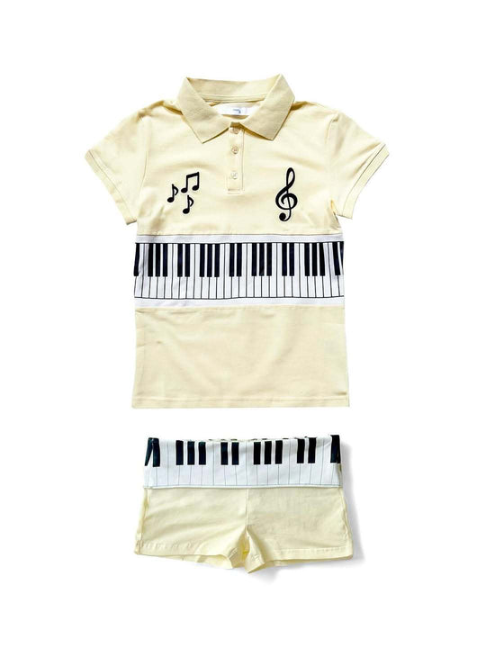 Damen Poloshirt und Shorts Set mit musikalischem Design R&B
