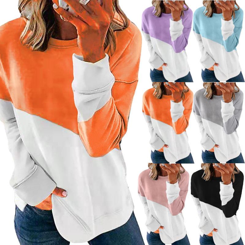 Damen Modischer Sweatshirt mit Farbblockdesign und Rundhalsausschnitt R&B