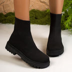 Damen nan gestrickte Sock-Stiefelette mit elastischem Rippbund stoßdämpfender Leichtsohle und robustem Traktorprofil R&B
