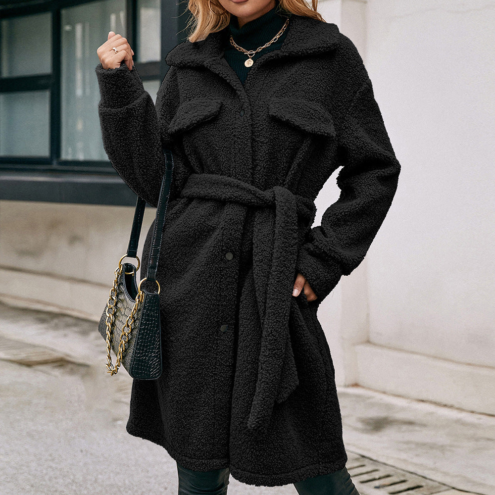 Damen Kuschelige Teddyjacke mit großzügigen Taschen und Knopfdetails R&B