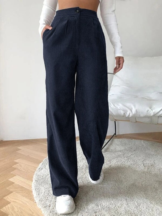 Damen Weite Cordhose mit hohem Bund und dekorativen Seitentaschen R&B