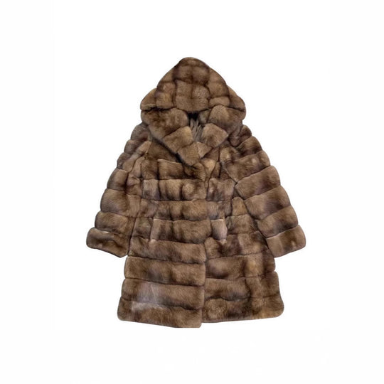 Damen Luxuriöser Kunstfellmantel im modischen Patchwork-Design R&B