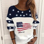 Damen Sweatshirt mit amerikanischem Flaggenmotiv und Sternen R&B