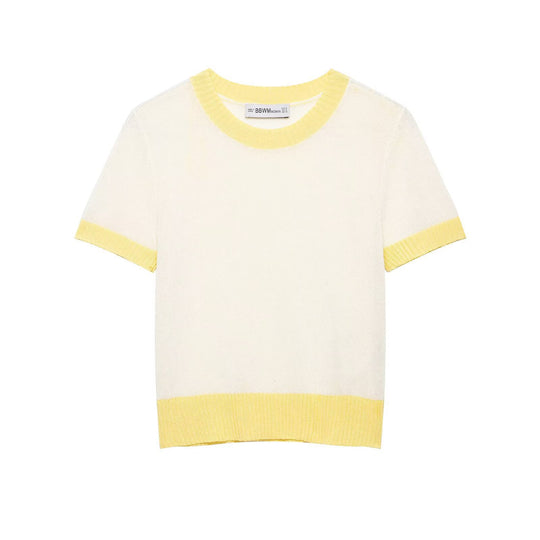 Damen lässiges Kurzarmshirt mit maritimem Streifenmuster und feiner Strickstruktur R&B