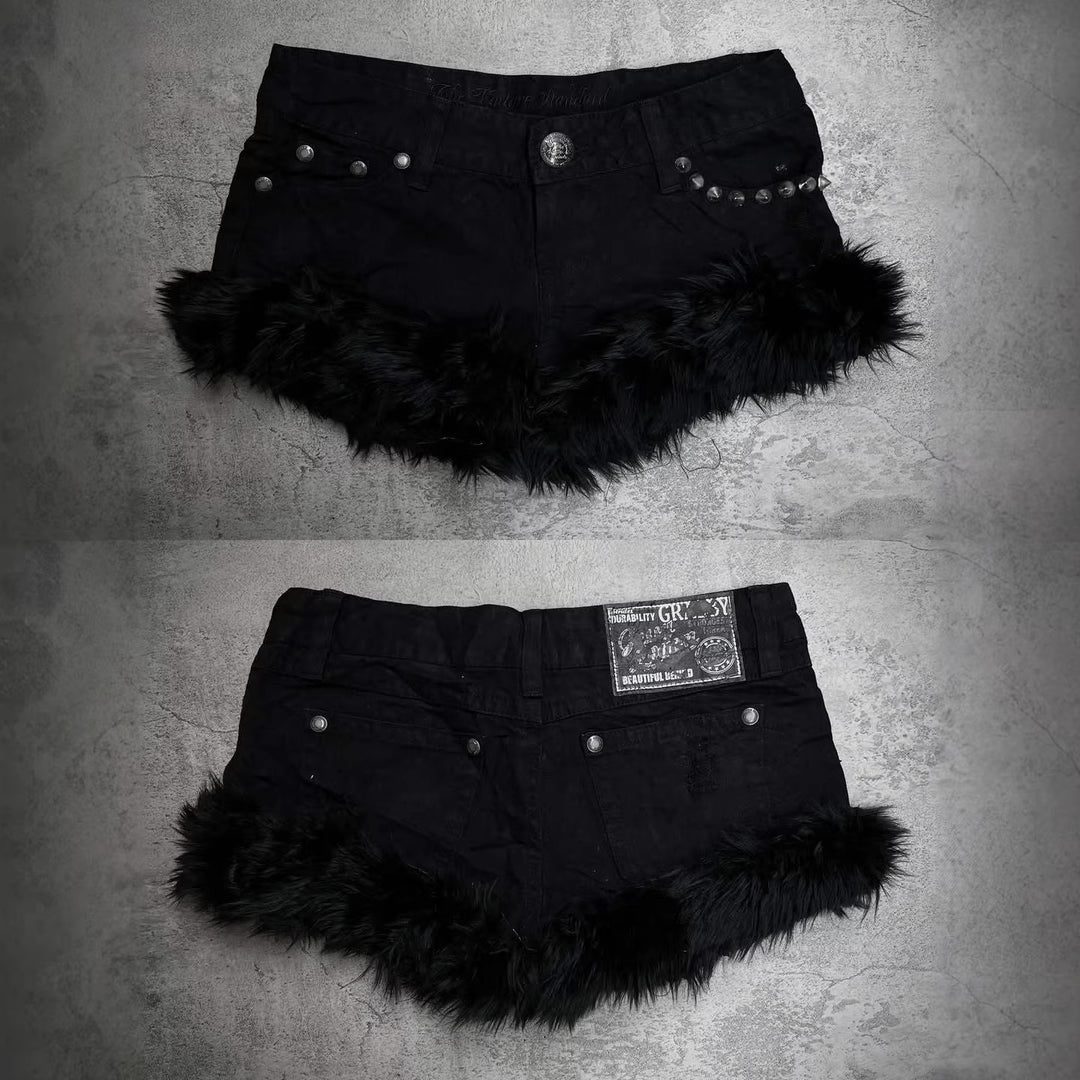 Damen Kurze Jeans mit flauschigen Saum R&B