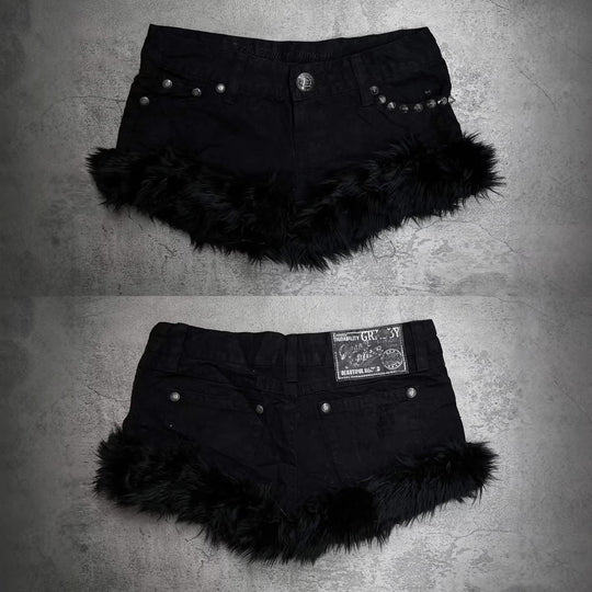 Damen Kurze Jeans mit flauschigen Saum R&B