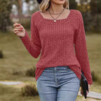 Damen Rippstrickpullover mit quadratischem Ausschnitt R&B