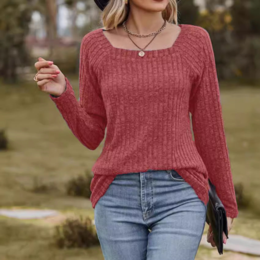 Damen Rippstrickpullover mit quadratischem Ausschnitt R&B