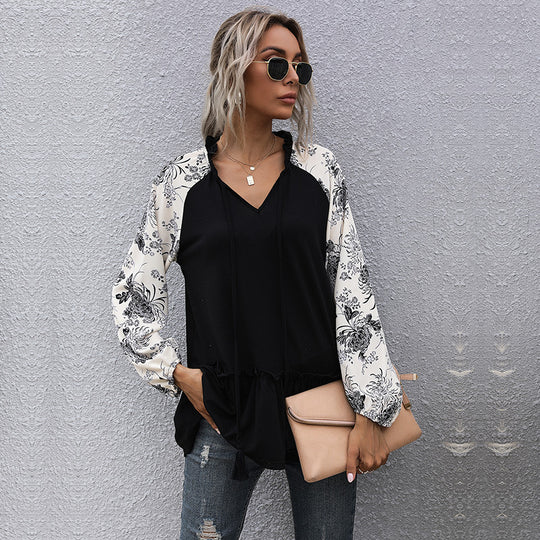 Damen modische Bluse mit floralem Ärmeldetail R&B