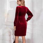 Damen figurbetontes Abendkleid mit tiefem Ausschnitt und Puffärmeln R&B