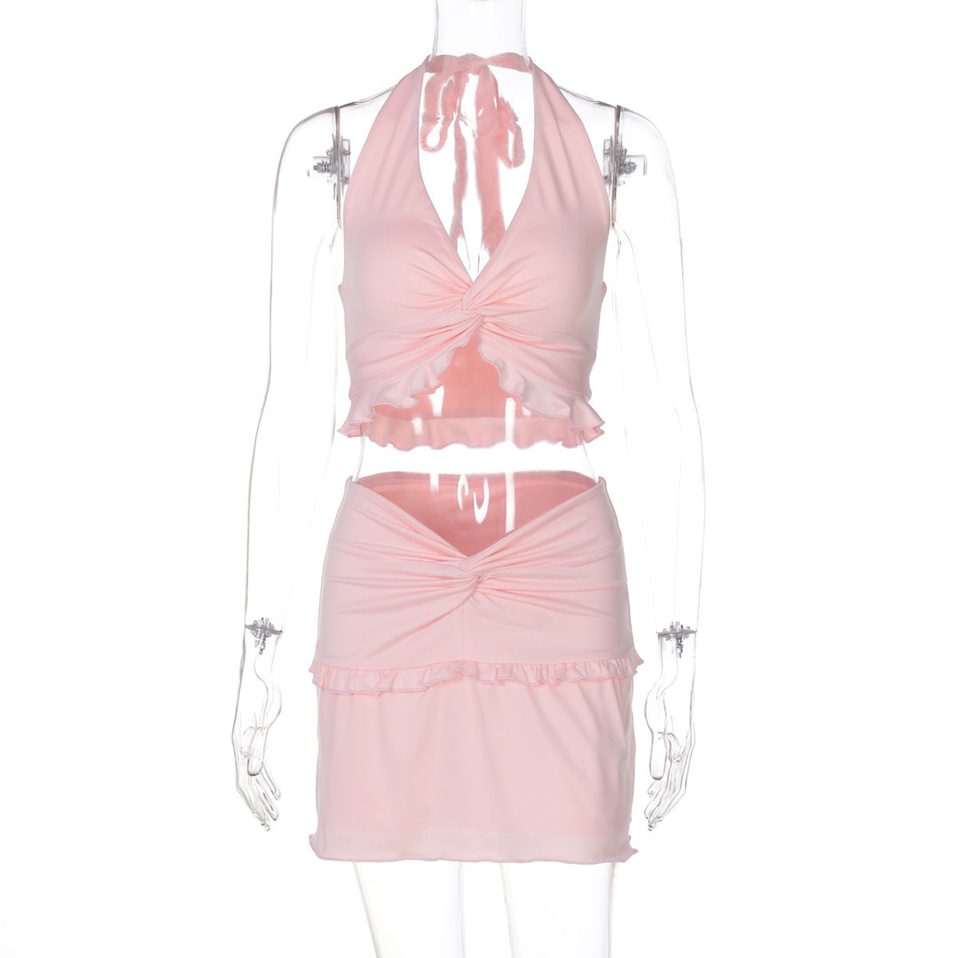 Damen Verspieltes Crop-Top und Minirock Set R&B