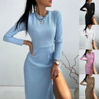 Damen Strickkleid mit Knopfdetails und eng anliegendem Oberteil R&B