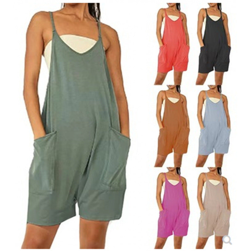 Damen Lässiger Jumpsuit mit tiefem Ausschnitt und praktischen Taschen R&B