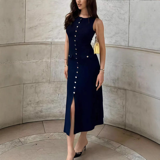 Damen Midikleid mit Knopfleiste und seitlichen Taschen R&B