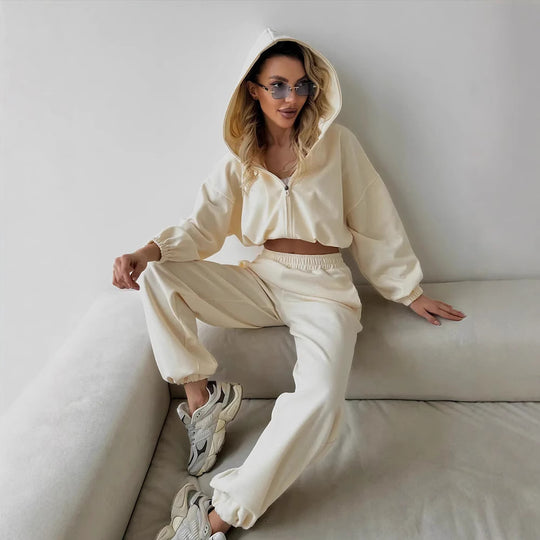 Damen lässiges Lounge-Set mit Hoodie und weiten Hosen R&B