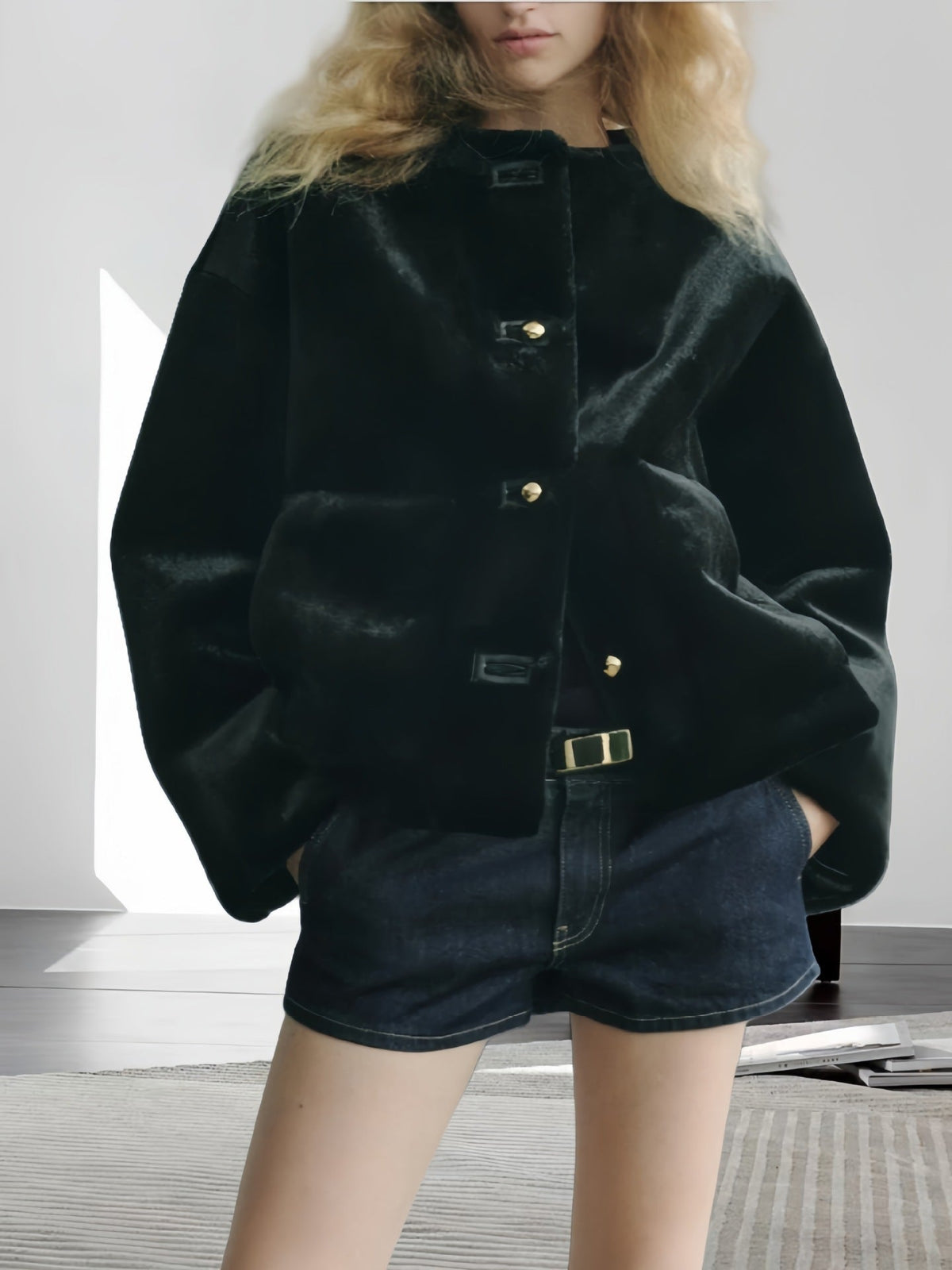 Damen weiche und luxuriöse Jacke aus Kunstfell R&B