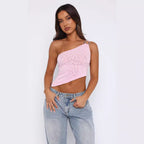Damen asymmetrisches Spitzenoberteil mit funkelndem Ringdetail R&B