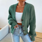 Damen bequeme Strickjacke mit schickem V-Ausschnitt R&B