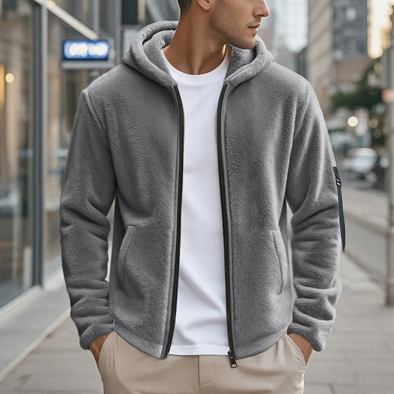 Herren Fleecejacke mit Kapuze und praktischen Reißverschlusstaschen R&B