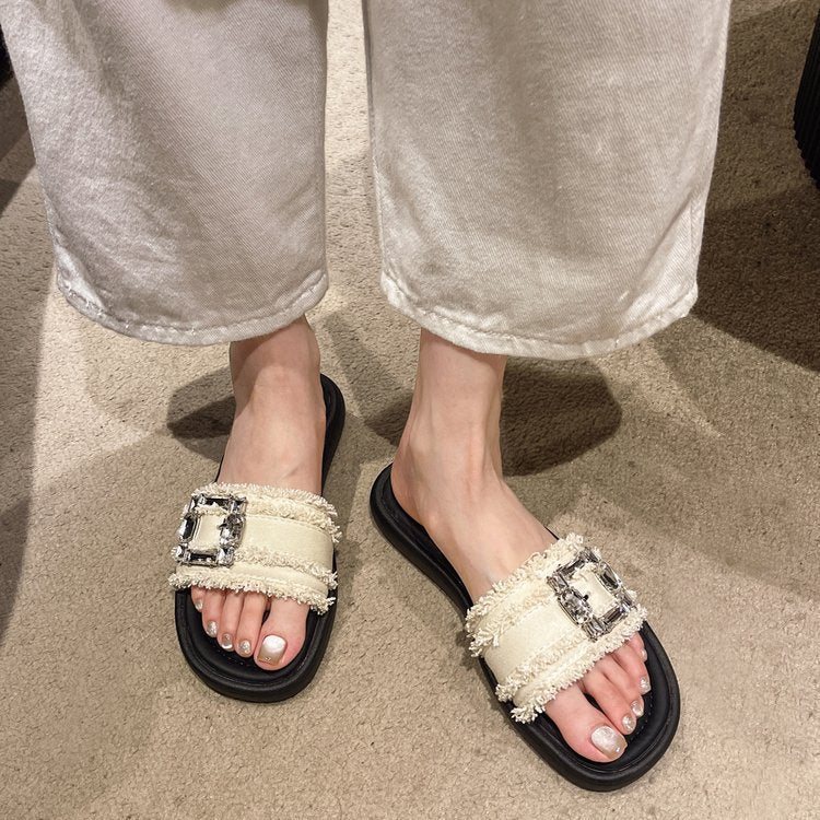 Damen elegante Mules mit glamourösem Strassakzent R&B