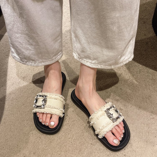 Damen elegante Mules mit glamourösem Strassakzent R&B