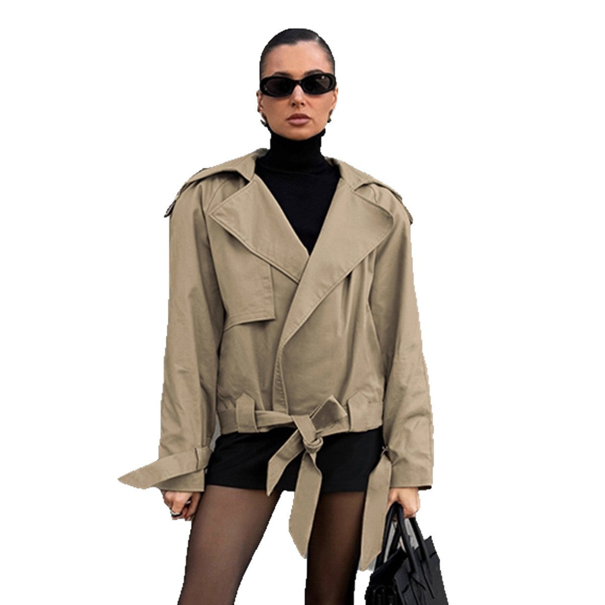 Damen lässige Utility-Jacke im Oversized-Schnitt mit taillierbarem Gürtel und praktischen Taschen R&B